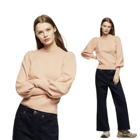 Zara Lightweight Knit Puff Sleeve Sweater Pink Large - Picture 1 of 8